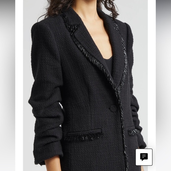 Cinq a Sept Kimmie Metallic Fringe Ruched Sleeve Blazer in Black New with Tags! - Picture 4 of 13